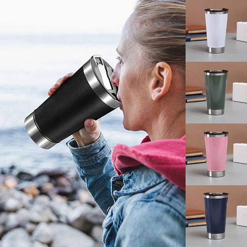 Copo Térmico Inox com Tampa e Abridor para Quente e Gelado