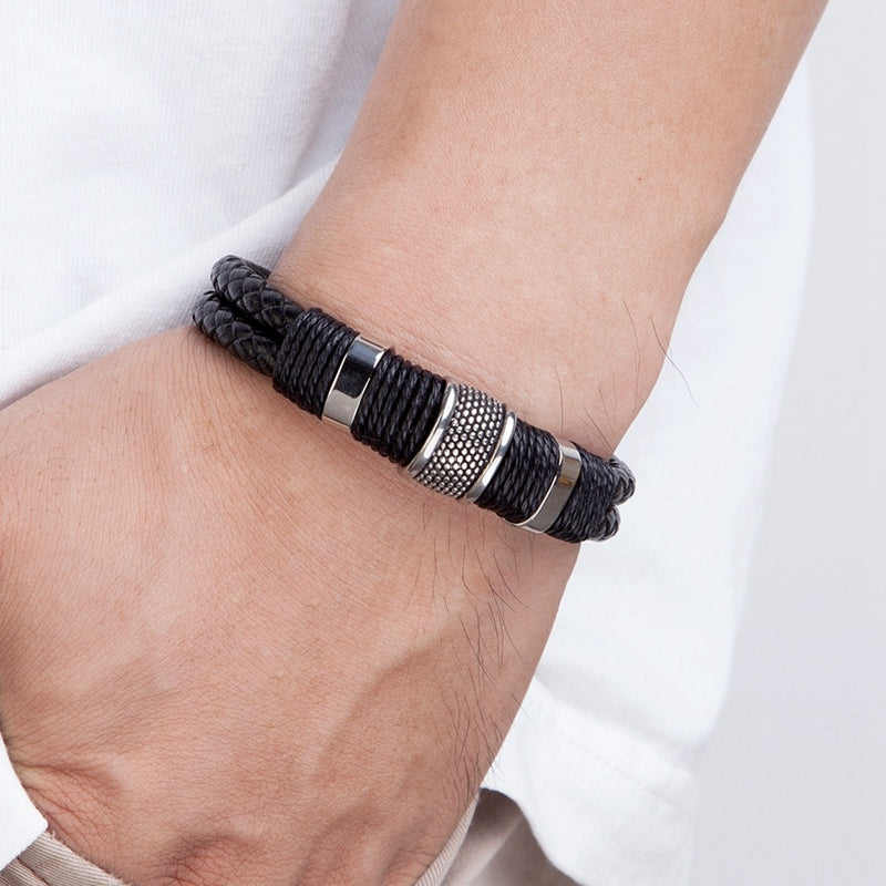 Pulseira de Couro Trançada Masculina