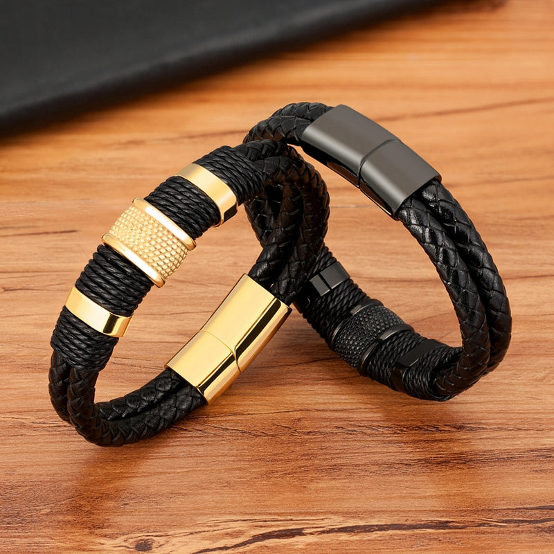 Pulseira de Couro Trançada Masculina