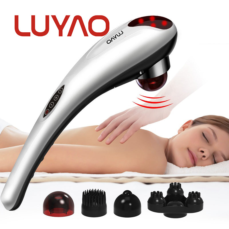 Luyao 4 em 1 massageador de pescoço elétrico martelo massagem volta relaxar multifuncional vértebra cervical rolo massagem vara