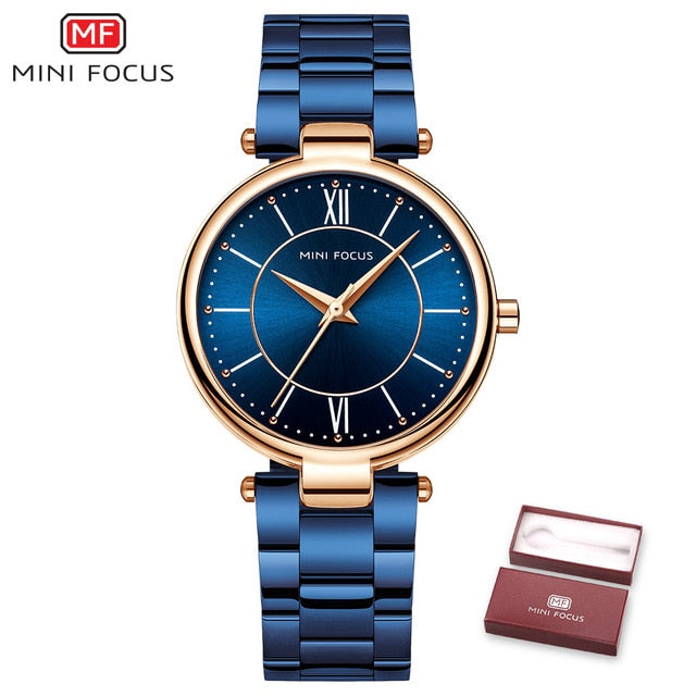 Mini foco relógios femininos à prova dblue água azul aço inoxidável marca de luxo moda senhoras relógio de quartzo relogio feminino montre femme