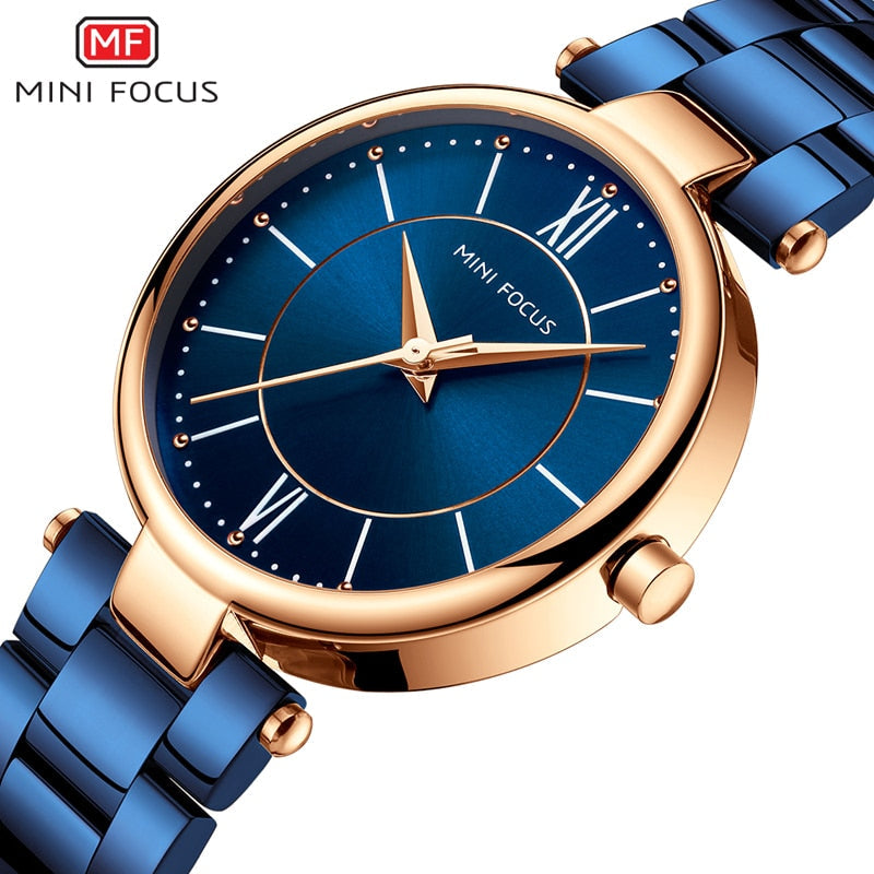 Mini foco relógios femininos à prova dblue água azul aço inoxidável marca de luxo moda senhoras relógio de quartzo relogio feminino montre femme