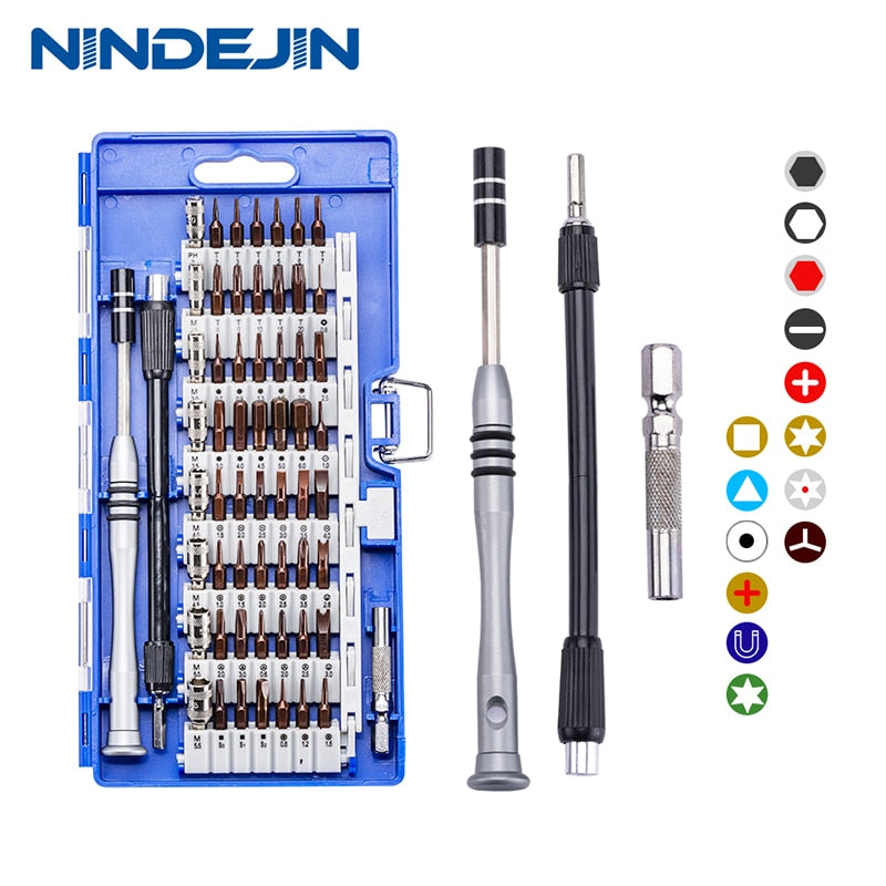 Nindejin 60 em 1 conjunto de bits chave de fenda magnética precisão isolada pequena chave de fenda torx conjunto para o telefone portátil kit de ferramentas de reparo