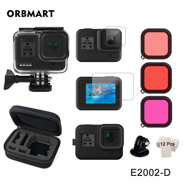 Orbmart 60 m caso habitação à prova dorbágua para gopro hero 8 mergulho preto capa protetora mergulho subaquático para go pro 8 acessórios