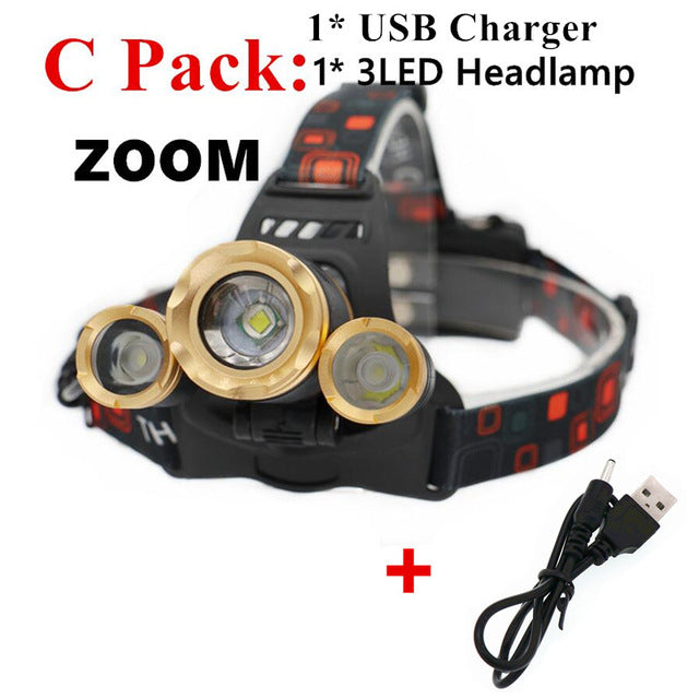 Poderoso led farol 5led t6 cabeça lâmpada de energia lanterna tocha cabeça luz 18650 bateria para acampamento, pesca
