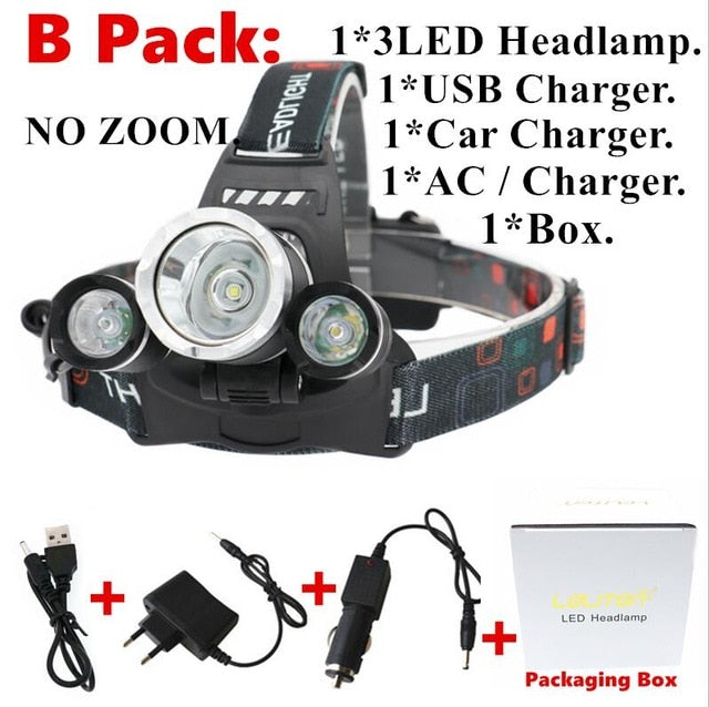 Poderoso led farol 5led t6 cabeça lâmpada de energia lanterna tocha cabeça luz 18650 bateria para acampamento, pesca