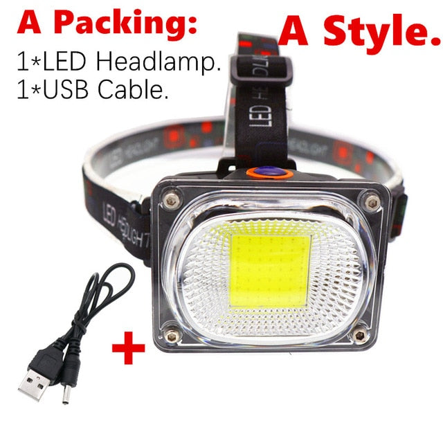 Portátil mini cob led farol de carregamento usb ao ar livre acampamento pesca faróis trabalho manutenção searchlight lanterna