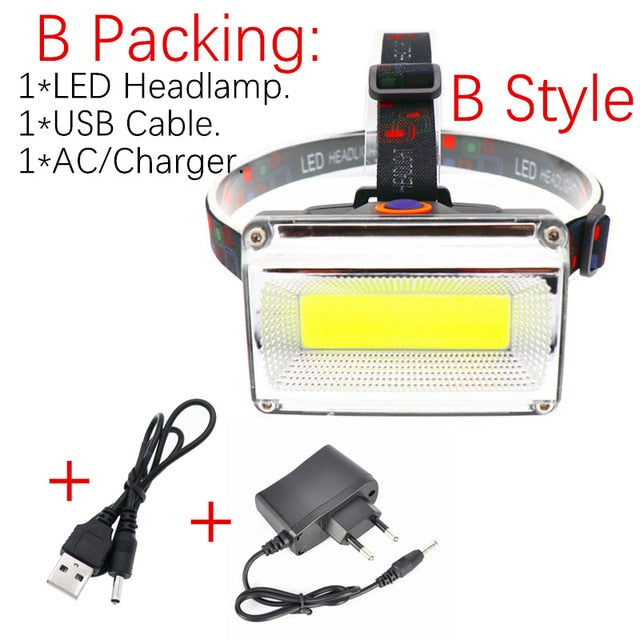 Portátil mini cob led farol de carregamento usb ao ar livre acampamento pesca faróis trabalho manutenção searchlight lanterna