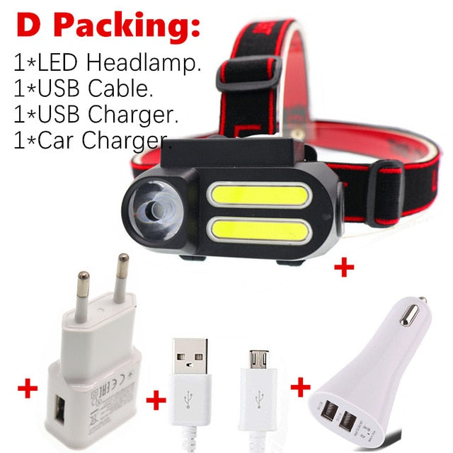 Portátil mini xpe + 2 * cob led farol luz de trabalho à prova dwaterproof água uso 18650 bateria para iluminação noturna lanterna