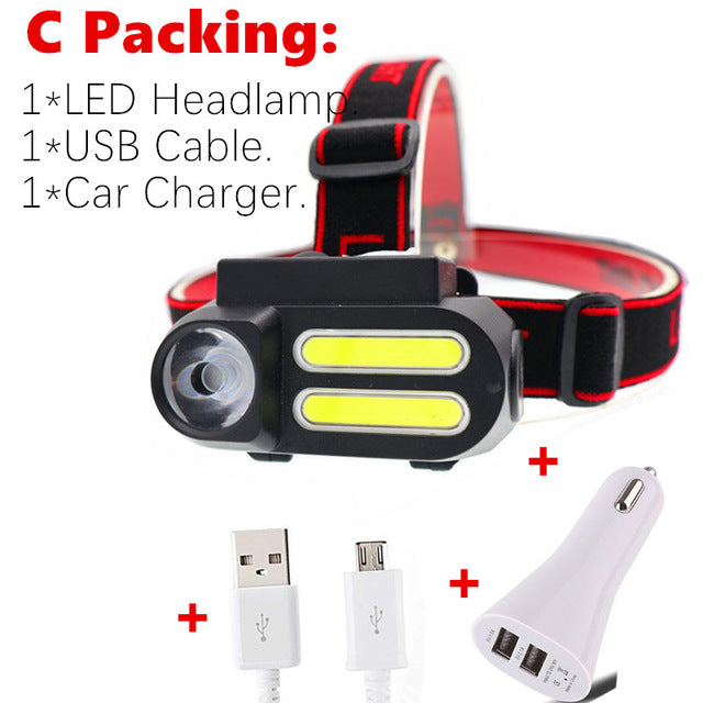 Portátil mini xpe + 2 * cob led farol luz de trabalho à prova dwaterproof água uso 18650 bateria para iluminação noturna lanterna
