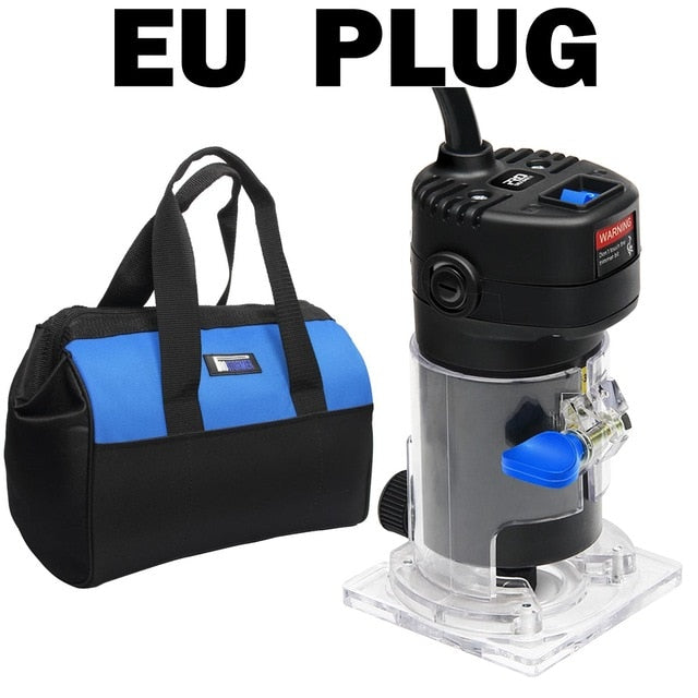 Prostormer roteador trimmer mini 650 w de madeira elétrica laminado borda com saco poderoso 6.35mm chuck carpintaria trimmer ferramentas elétricas