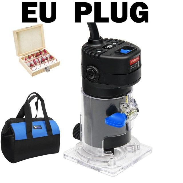 Prostormer roteador trimmer mini 650 w de madeira elétrica laminado borda com saco poderoso 6.35mm chuck carpintaria trimmer ferramentas elétricas