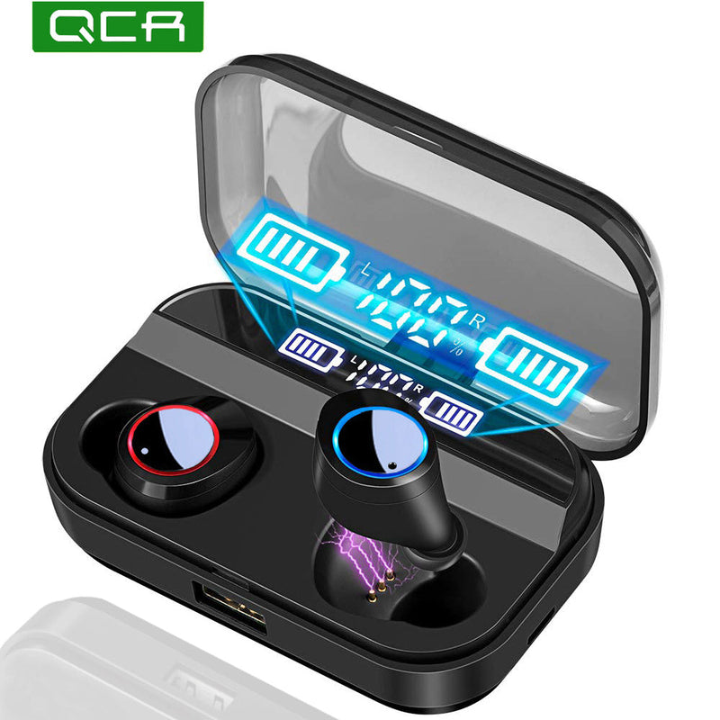 Qcr tws sem fio fone de ouvido bluetooth 5.0 fones de exibição de energia controle toque esporte estéreo sem fio caixa carregamento