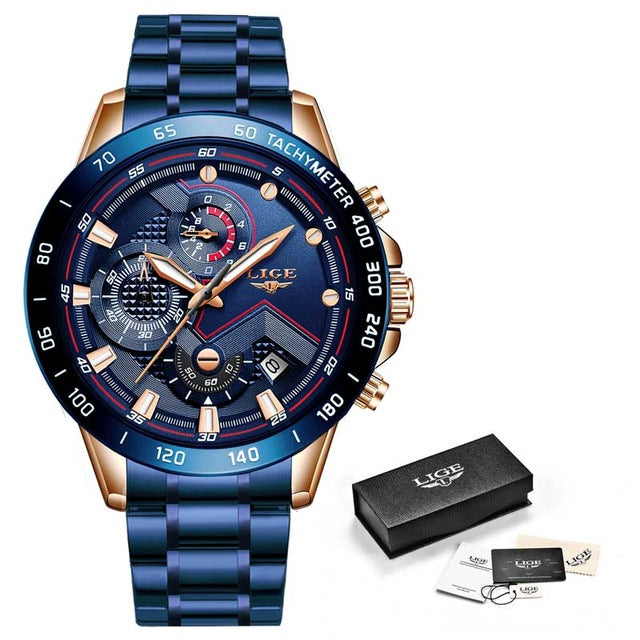 Relogio masculino lige moda quente dos homens relógios marca superior relógio de pulso de luxo relógio de quartzo azul relógio masculino cronógrafo à prova dwaterproof água
