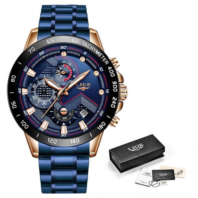 Relogio masculino lige moda quente dos homens relógios marca superior relógio de pulso de luxo relógio de quartzo azul relógio masculino cronógrafo à prova dwaterproof água