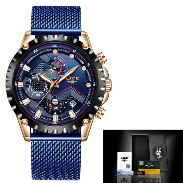 Relogio masculino lige moda quente dos homens relógios marca superior relógio de pulso de luxo relógio de quartzo azul relógio masculino cronógrafo à prova dwaterproof água
