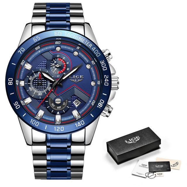 Relogio masculino lige moda quente dos homens relógios marca superior relógio de pulso de luxo relógio de quartzo azul relógio masculino cronógrafo à prova dwaterproof água