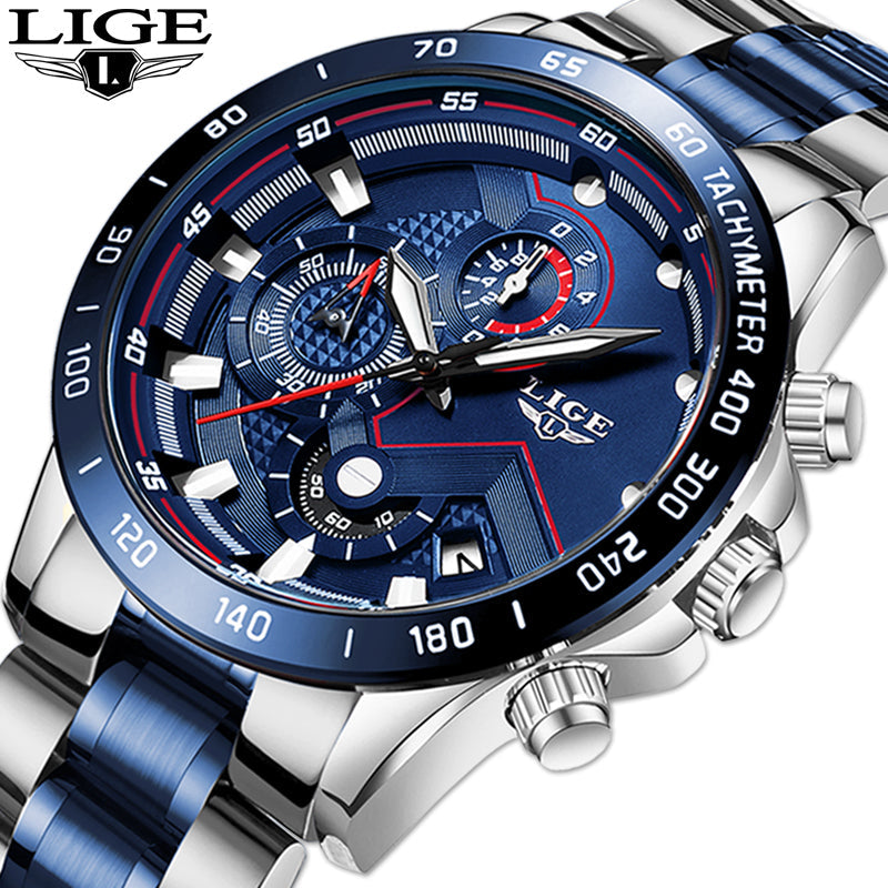 Relogio masculino lige moda quente dos homens relógios marca superior relógio de pulso de luxo relógio de quartzo azul relógio masculino cronógrafo à prova dwaterproof água
