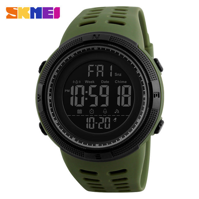 SKMEI Men Sports Watches Countdown Double Time Watch Alarm Chrono Digital Wristwatches 50M Waterproof Relogio Masculino 1251
