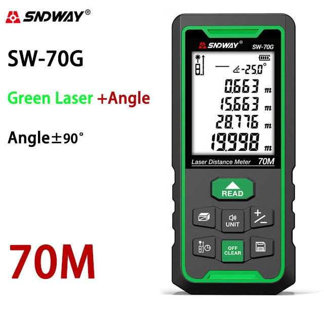 Sndway telêmetro eletrônico do laser da roleta 40m 50m 70m 100m 120m medidor de distância do laser digital trena lazer medida range finder