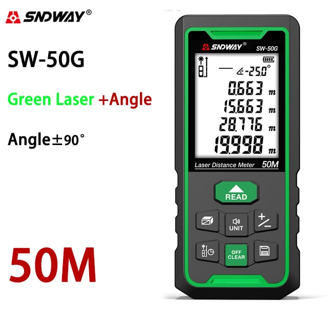 Sndway telêmetro eletrônico do laser da roleta 40m 50m 70m 100m 120m medidor de distância do laser digital trena lazer medida range finder