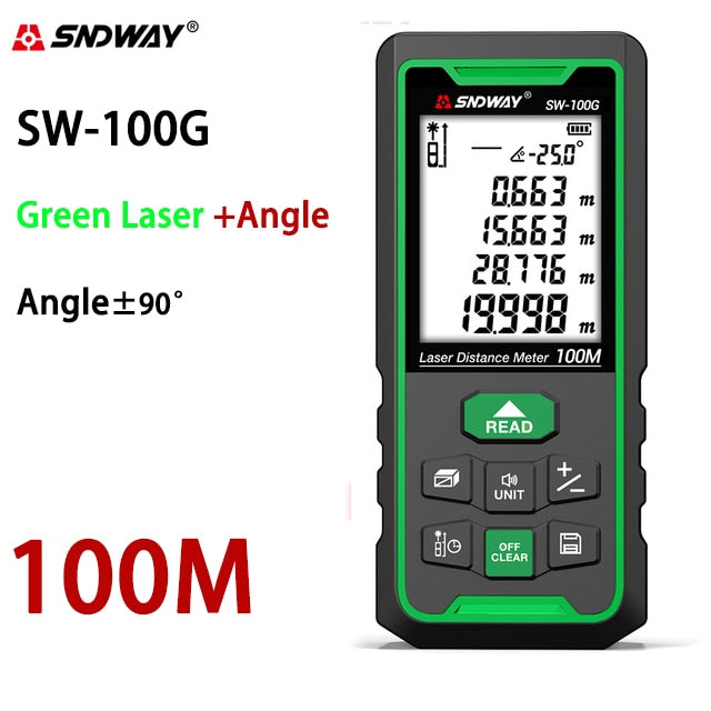 Sndway telêmetro eletrônico do laser da roleta 40m 50m 70m 100m 120m medidor de distância do laser digital trena lazer medida range finder