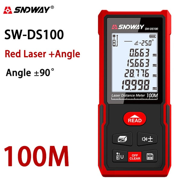 Sndway telêmetro eletrônico do laser da roleta 40m 50m 70m 100m 120m medidor de distância do laser digital trena lazer medida range finder