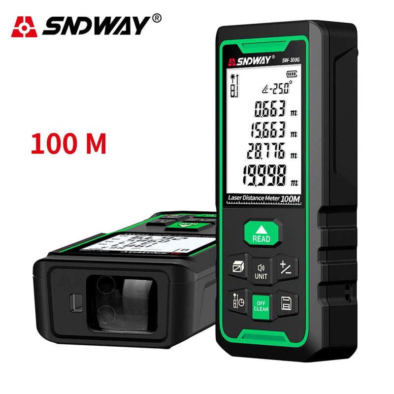 Sndway telêmetro eletrônico do laser da roleta 40m 50m 70m 100m 120m medidor de distância do laser digital trena lazer medida range finder