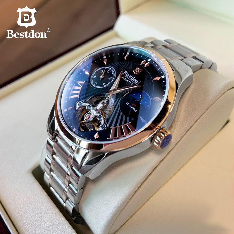 Suíça relógio mecânico automático masculino bestdon marca de luxo tourbillon relógios aço completo à prova dwaterproof água relogio masculino 7113g