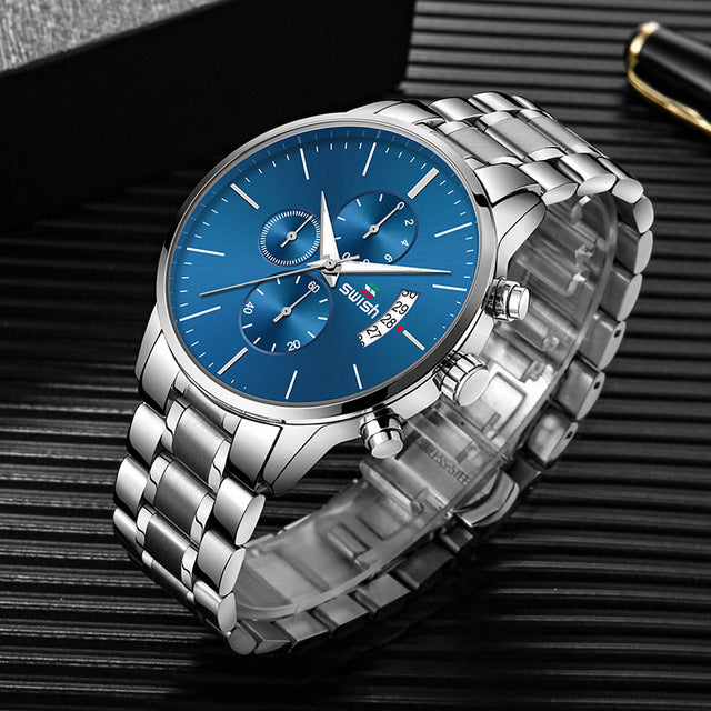 Swish 2019 homens à prova dwaterproof água aço inoxidável moda esporte relógio de quartzo relógios masculinos marca superior luxo homem relógio de pulso
