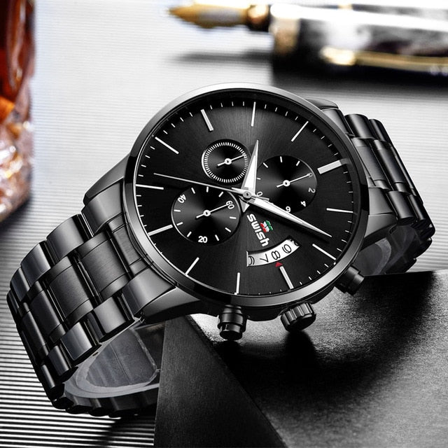 Swish 2019 homens à prova dwaterproof água aço inoxidável moda esporte relógio de quartzo relógios masculinos marca superior luxo homem relógio de pulso