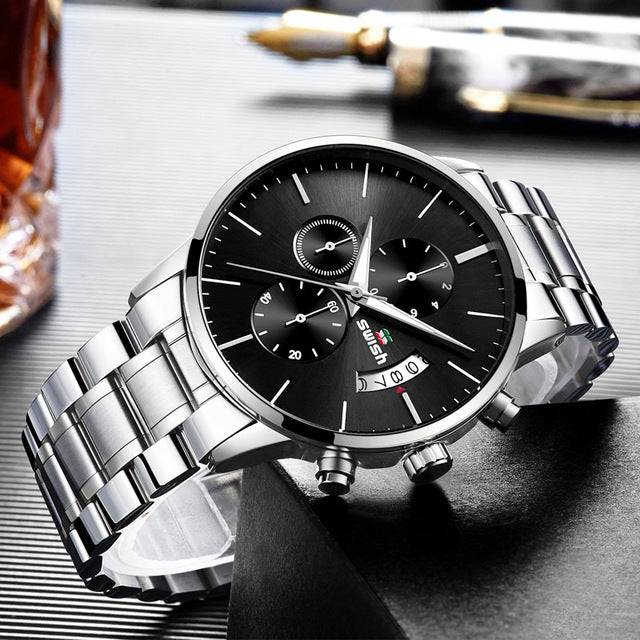 Swish 2019 homens à prova dwaterproof água aço inoxidável moda esporte relógio de quartzo relógios masculinos marca superior luxo homem relógio de pulso