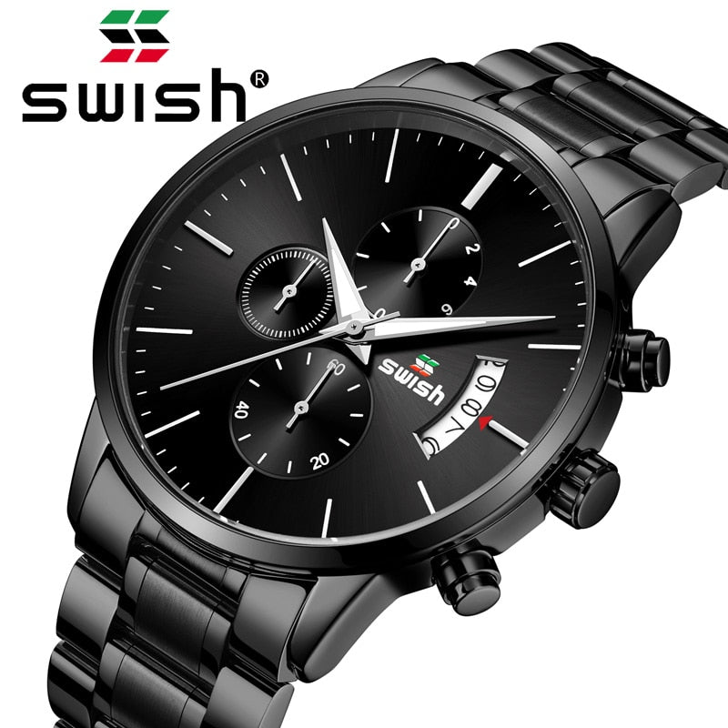 Swish 2019 homens à prova dwaterproof água aço inoxidável moda esporte relógio de quartzo relógios masculinos marca superior luxo homem relógio de pulso