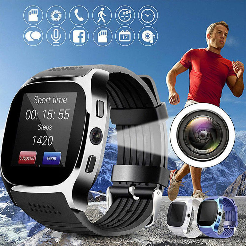 T8 bluetooth relógio inteligente com câmera whatsapp apoio sim cartão tf pedômetro chamada esportes smartwatch para o telefone android pk q18 dz09