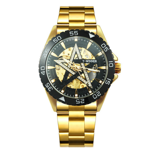 Vencedor oficial ouro relógio automático men cinta de aço esqueleto crânio mecânico relógios marca superior luxo dropshipping atacado