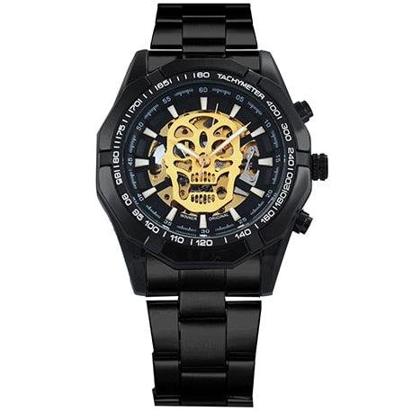Vencedor oficial ouro relógio automático men cinta de aço esqueleto crânio mecânico relógios marca superior luxo dropshipping atacado