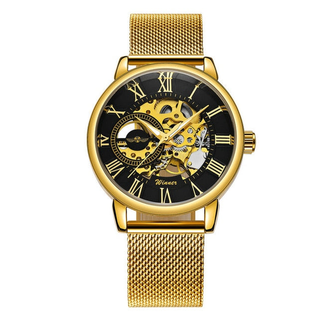 Vencedor oficial ouro relógio automático men cinta de aço esqueleto crânio mecânico relógios marca superior luxo dropshipping atacado