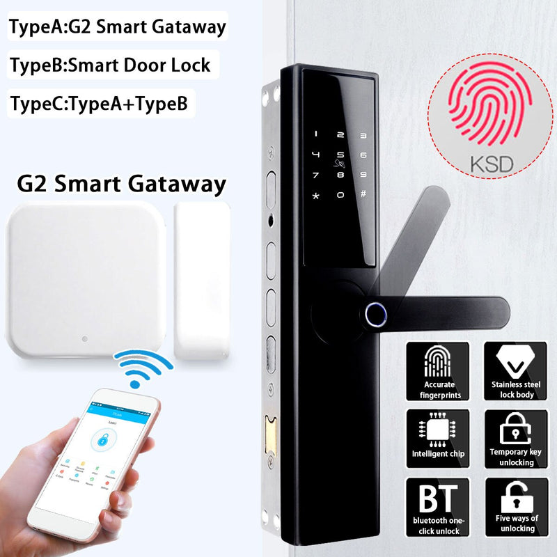 Verificação eletrônica inteligente da impressão digital do fechamento da porta inteligente com cartão bluetooth app chave 5 maneiras com g2 gateway inteligente