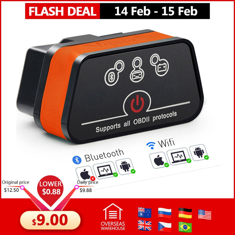 Vgate ICar2 ELM327 obd2 Bluetooth scanner elm 327 V2.1 obd 2 wi-fi icar 2 auto scanner de diagnóstico para android / computador / IOS leitor de código