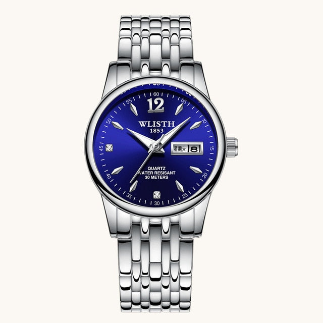 Wlisth relógio feminino relógio de aço tungstênio mulher relógios amantes presente rosa ouro chinês-calendário inglês relógio de quartzo à prova dwaterproof água