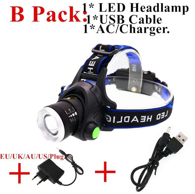 Zoom portátil xml-t6 l2 v6 led farol à prova dwaterproof água zoom faróis de pesca acampamento caminhadas lanterna com cabo usb
