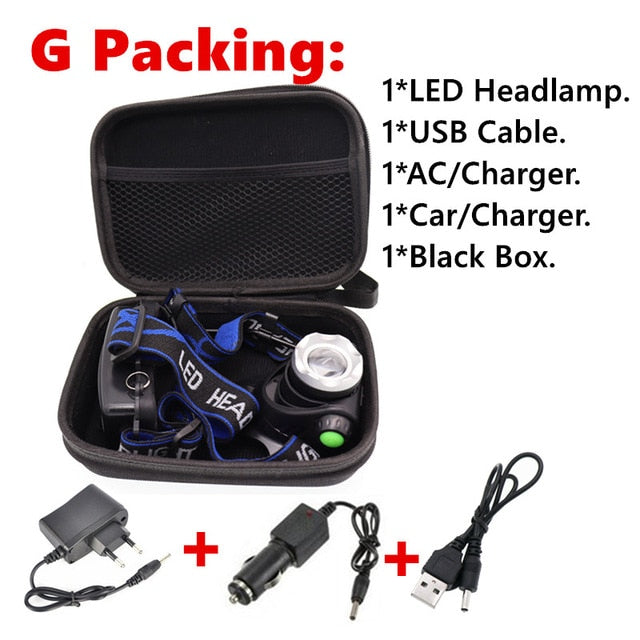 Zoom portátil xml-t6 l2 v6 led farol à prova dwaterproof água zoom faróis de pesca acampamento caminhadas lanterna com cabo usb