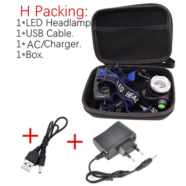 Zoom portátil xml-t6 l2 v6 led farol à prova dwaterproof água zoom faróis de pesca acampamento caminhadas lanterna com cabo usb