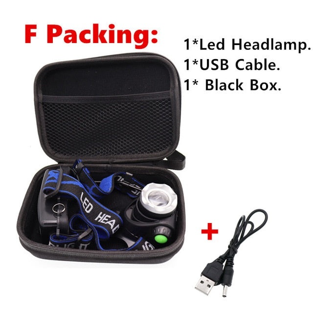 Zoom portátil xml-t6 l2 v6 led farol à prova dwaterproof água zoom faróis de pesca acampamento caminhadas lanterna com cabo usb