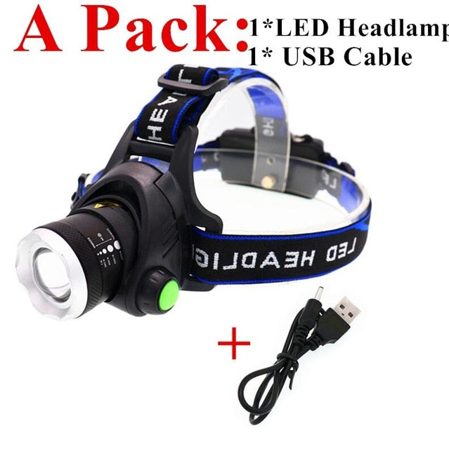 Zoom portátil xml-t6 l2 v6 led farol à prova dwaterproof água zoom faróis de pesca acampamento caminhadas lanterna com cabo usb