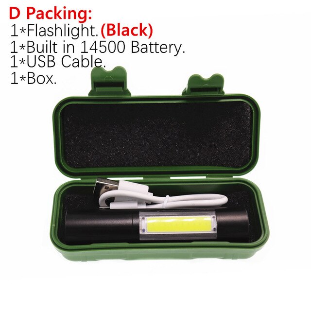 Zoom tocha mini lâmpada de trabalho portátil xpe + cob led lanterna carga usb 1 * embutido 14500 bateria