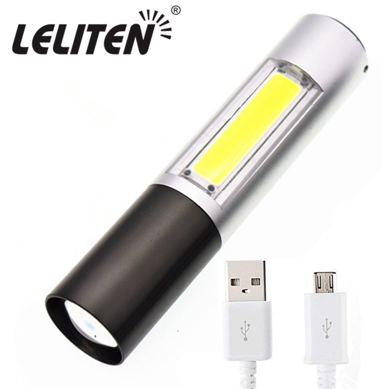 Zoom tocha mini lâmpada de trabalho portátil xpe + cob led lanterna carga usb 1 * embutido 14500 bateria