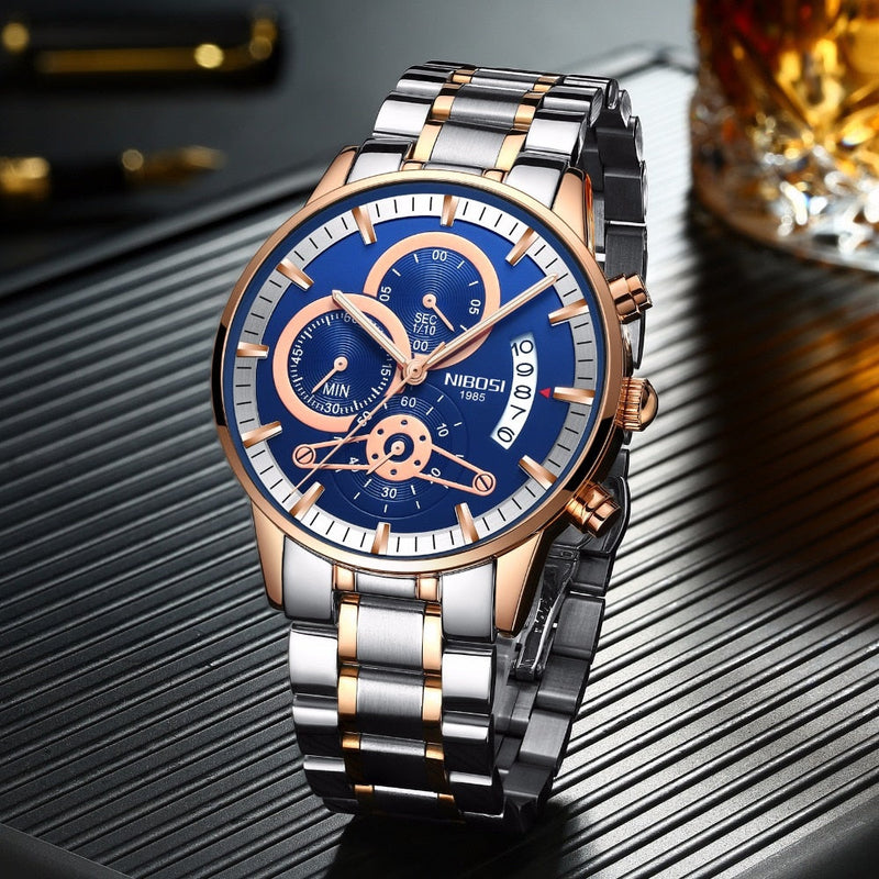 NIBOSI Mens Watches Luxury Top Brand Gold Watch Men Relogio Masculino Automatic Date Watch Quartz Luminous Calendar Wristwatch