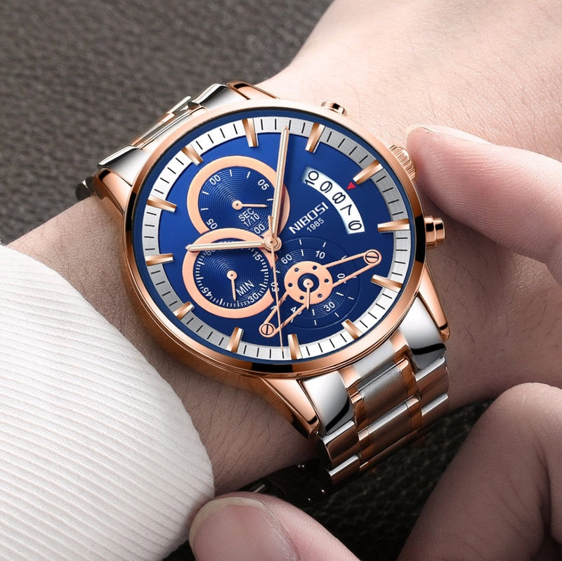 NIBOSI Mens Watches Luxury Top Brand Gold Watch Men Relogio Masculino Automatic Date Watch Quartz Luminous Calendar Wristwatch